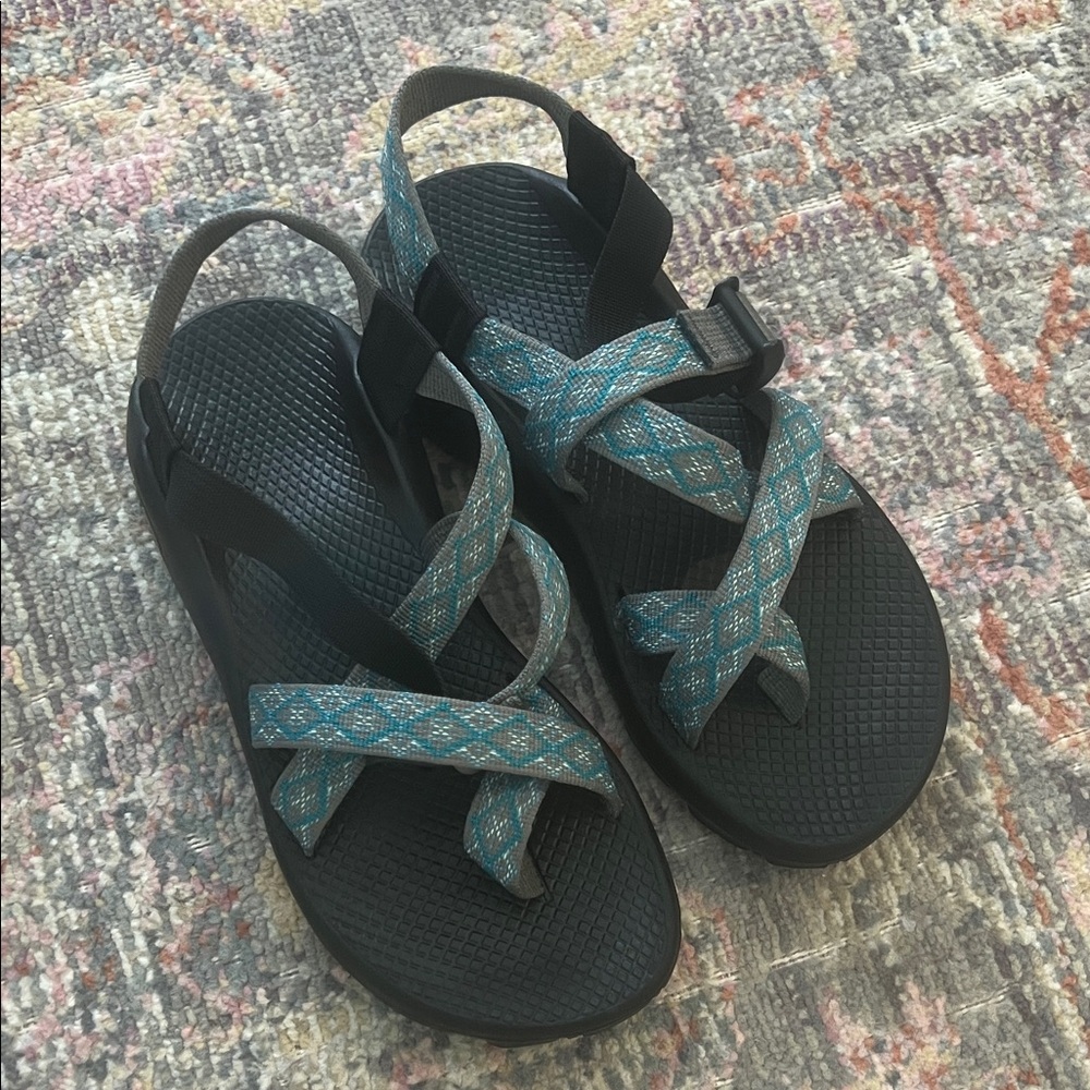 Teal and Black Chacos with Vibram sole